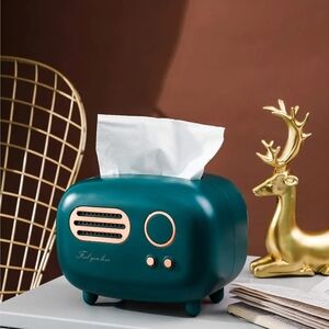 Teal Tissue Box Holder with Gold Accents‎